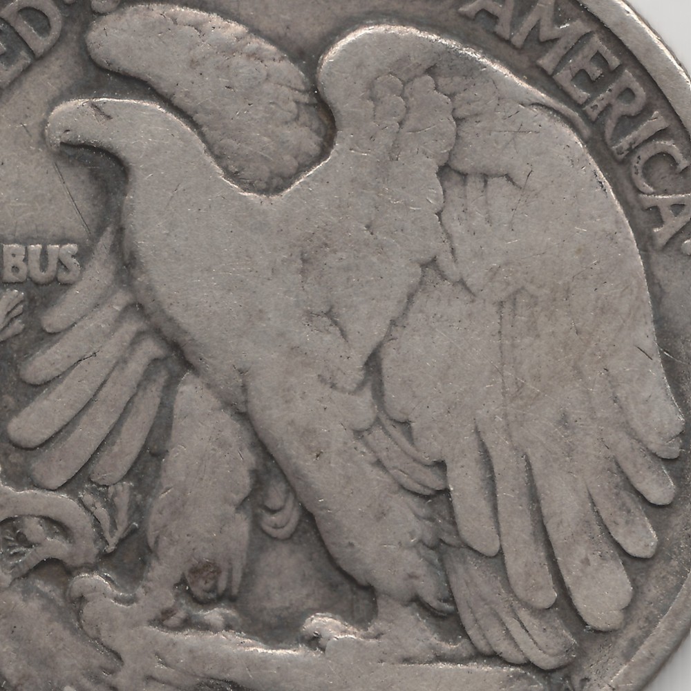 1921 D Walking Liberty Half Dollar, VG+, scratch