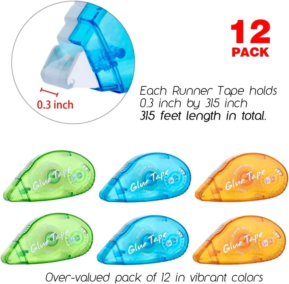 12PCS Double Sided Tape Roller Permanent Adhesive Runner for Scrapbooking Crafts