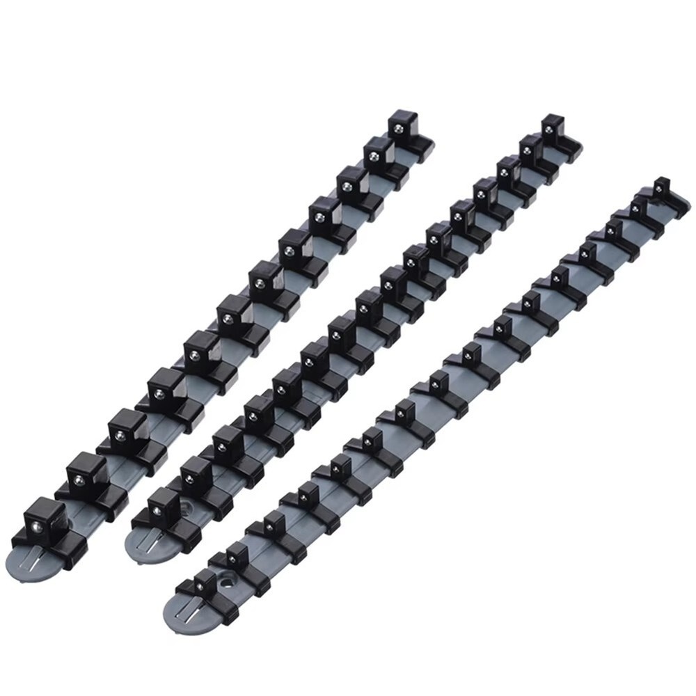 3PC Socket Organizer Mountable Sliding Holder Rail Rack Tool Storage 1/4 3/8 1/2