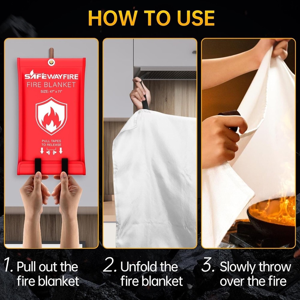 SAFEWAYFIRE Emergency Fire Blanket 6 Pack 47'' X 71'' Fire Suppression