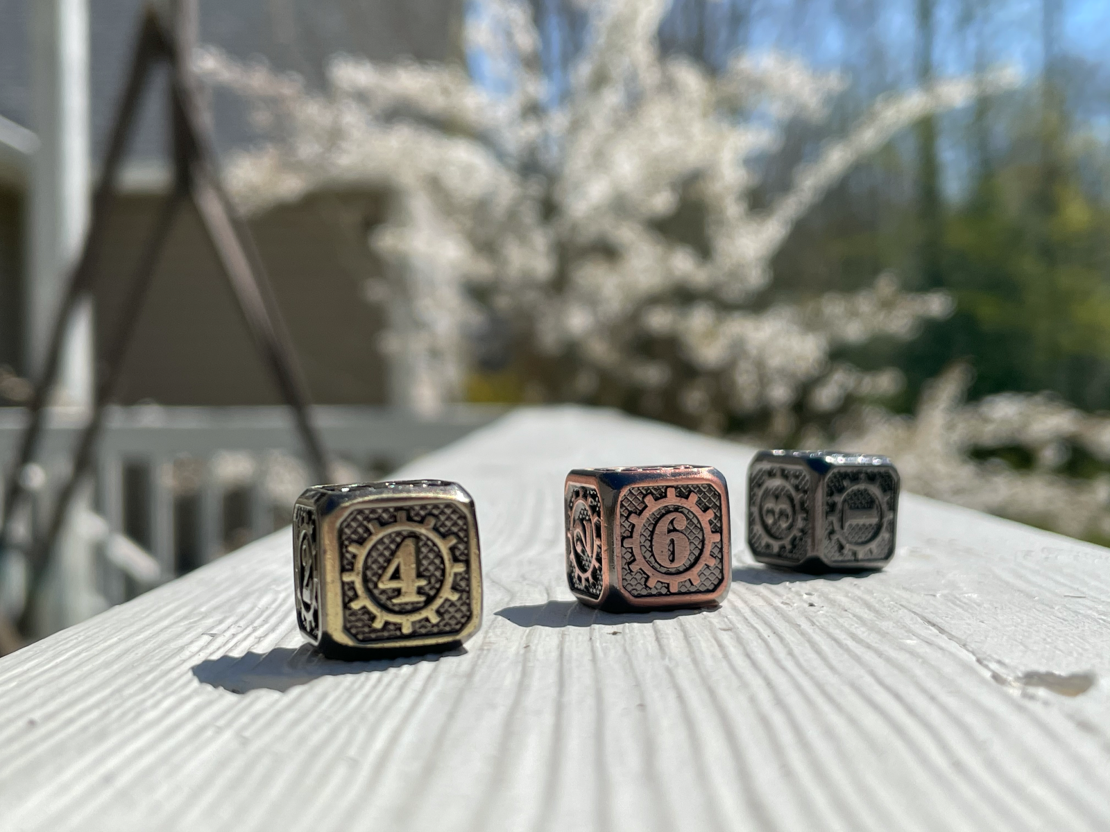 7pcs Polyhedral Metal Dice Set Gold Gear Theme for DND