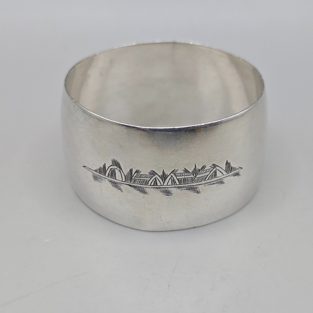 Sterling Silver Napkin Ring Engraved River Scene