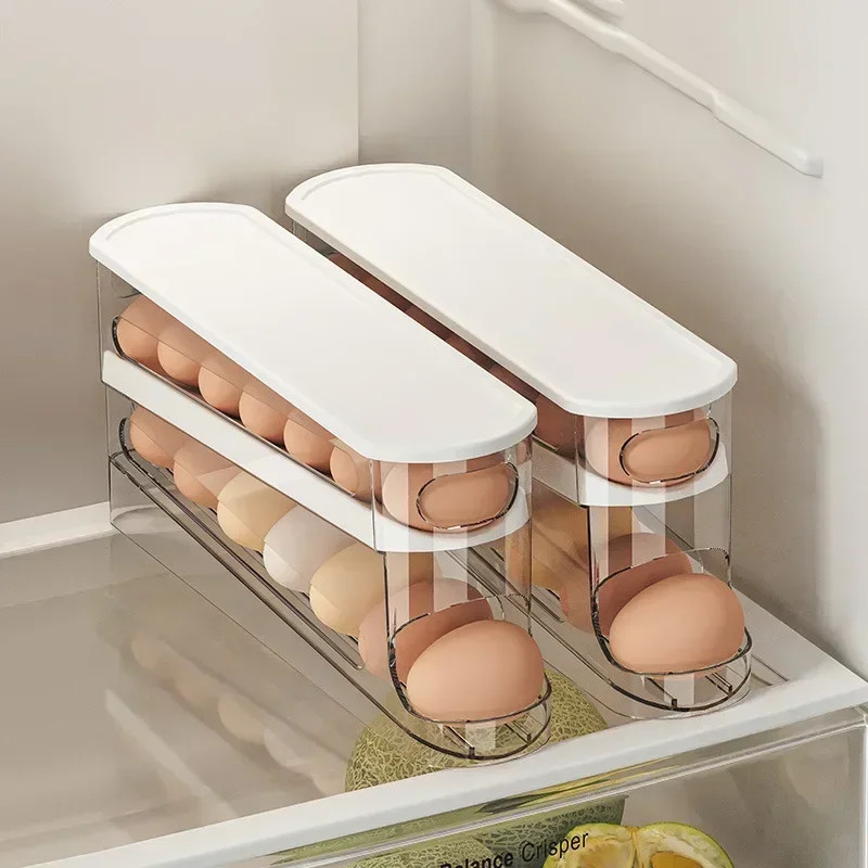 Bilayer Rolling Egg Storage Box Automatic Refrigerator Dispenser Holder Rack