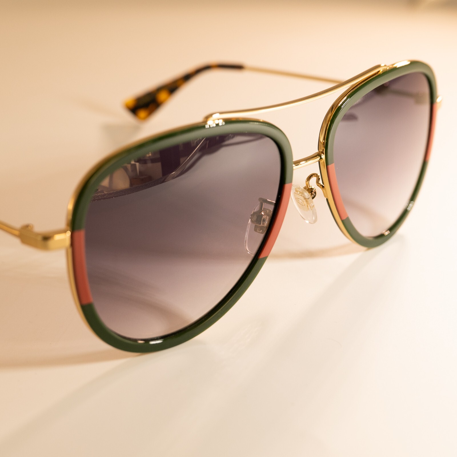 Gucci GG0062S 003 57mm Aviator Green/Red Unisex Sunglasses with Light Grey Lens