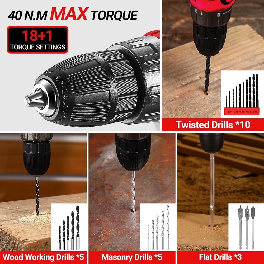 Rechargeable 20V Cordless Power Drill Combo with Toolbox - Ready for Repairs