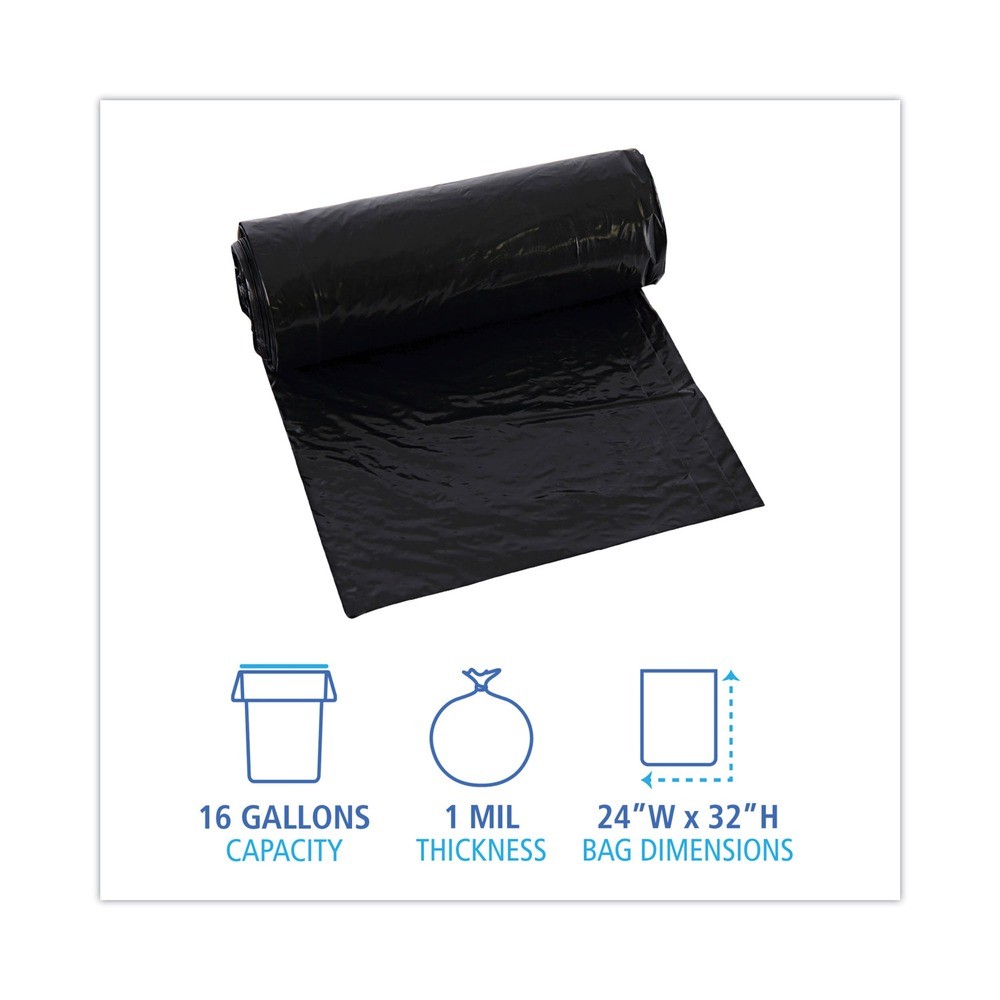 Boardwalk 510 16 gal. 1 mil Low-Density Waste Can Liners - Black (150/CT) New