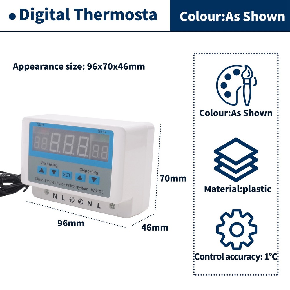 Digital Temperature Controller, 220V, Max 5000W, Digital Thermostat, 30A,1287