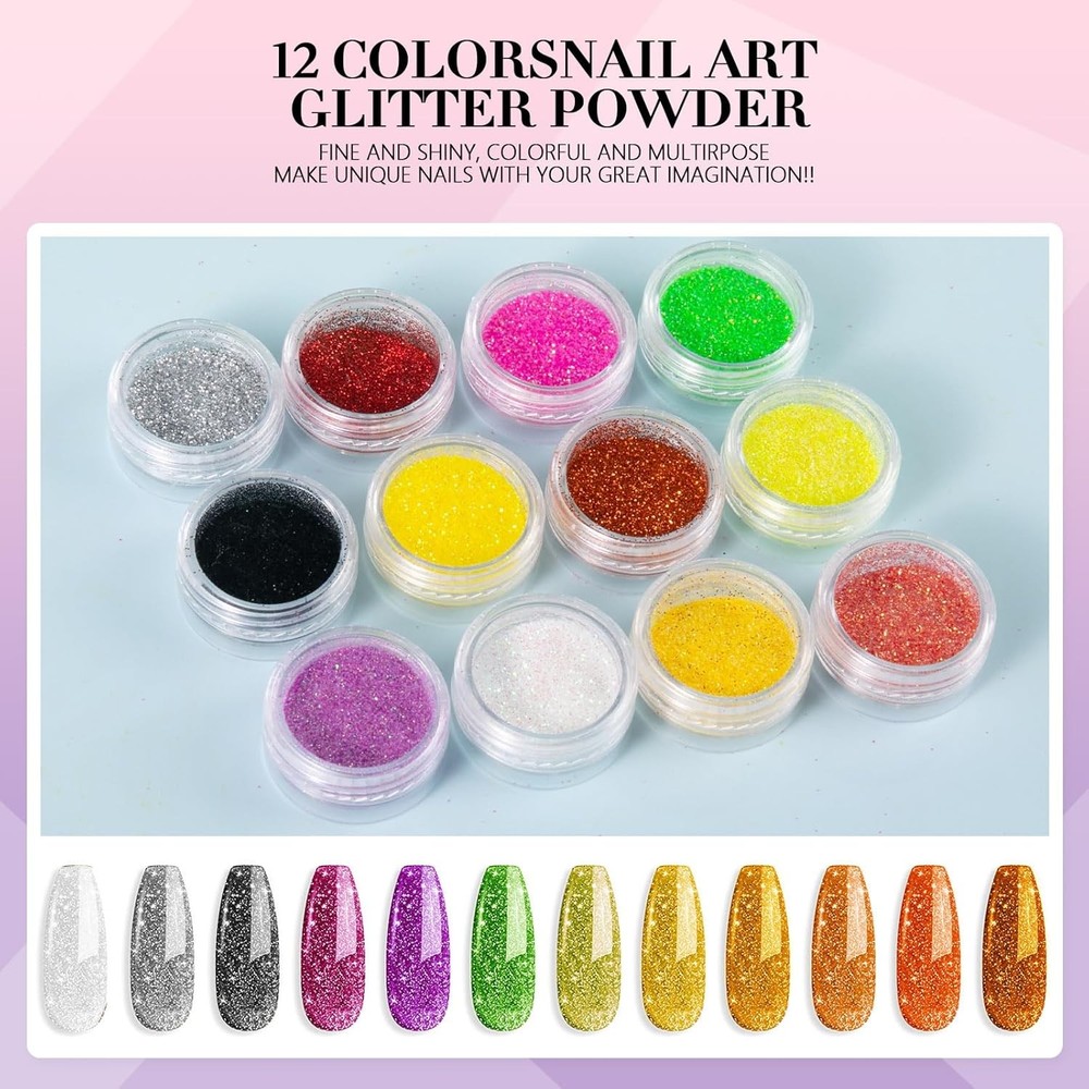 Acrylic Nail Kit for Beginners with Everything Professional, 12 Glitter...