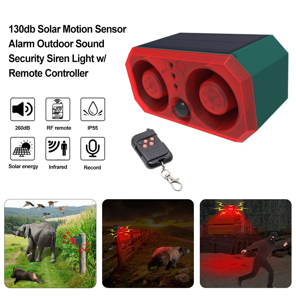 Solar Warning Light 130db with Motion Sensor and Remote