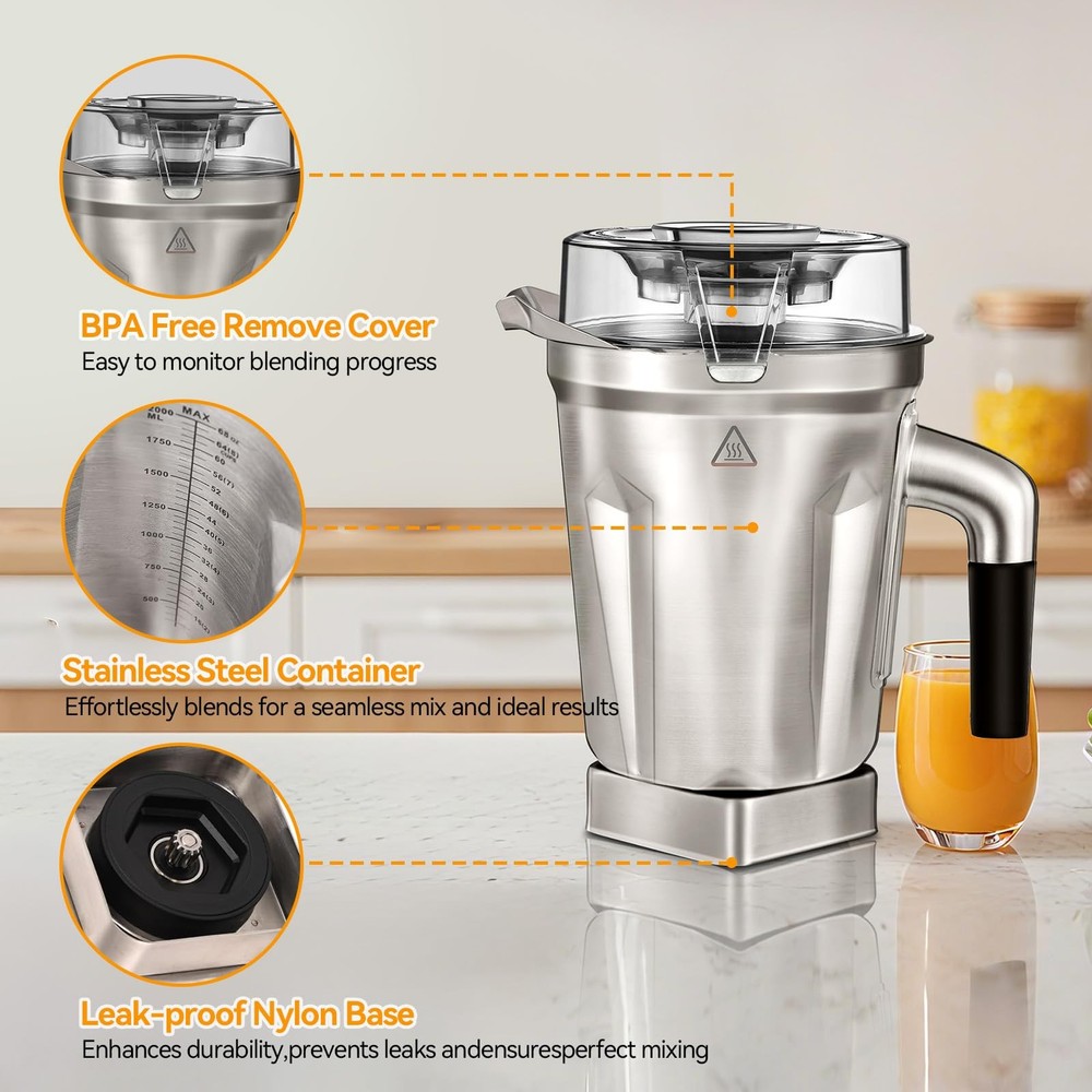 64-Ounce Stainless Steel 64oz Blending Container, Silver