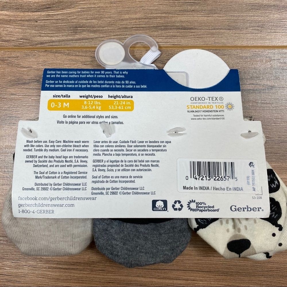 NWT Gerber Infant Mittens Size 0-3m