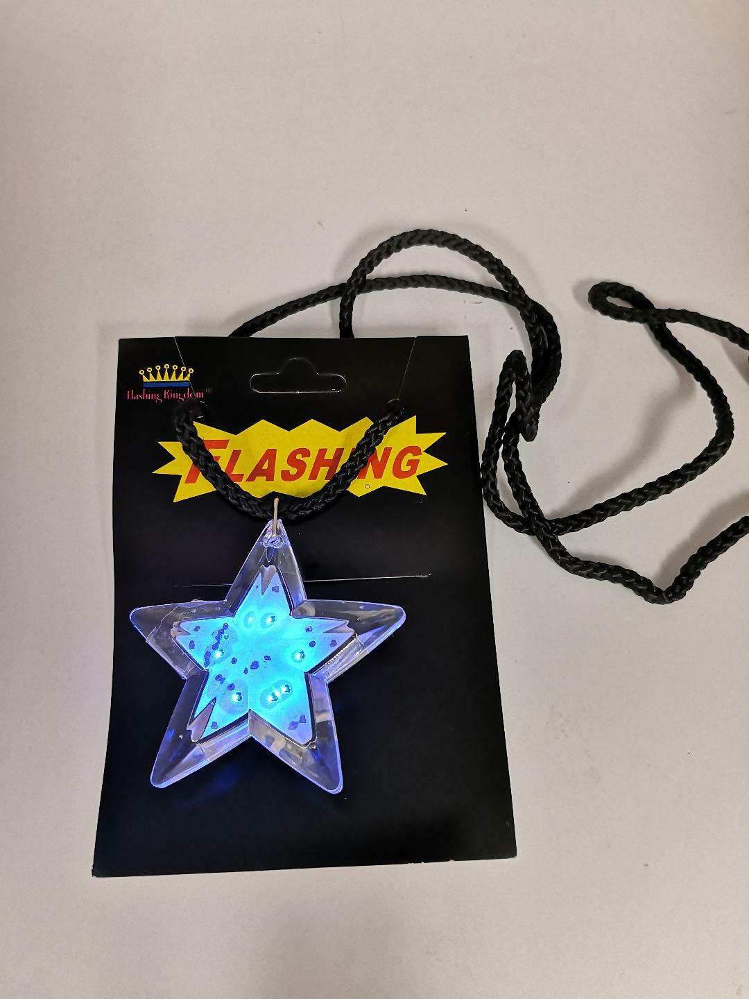Flashing Blue LED Light Clear Star Necklace Light-Up Blinking Pendant Safe US