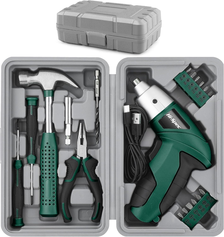 3.6V Cordless Electric Screwdriver Set with Interchangeable Bits, Green