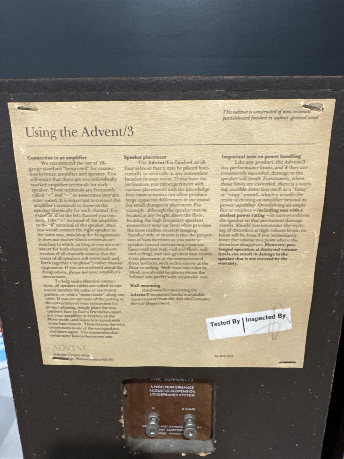 Advent /3 Bookshelf Speakers Original Grill Cloth & OG Badges - Tested