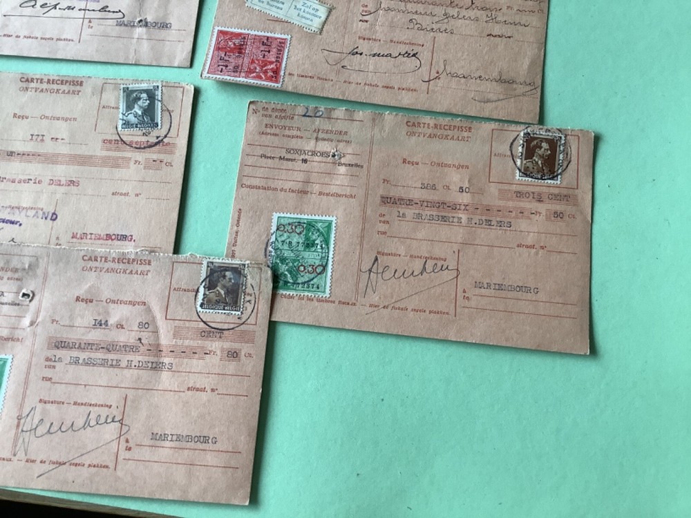 Belgium packet post receipts mostly 1938 11 item Ref A1974