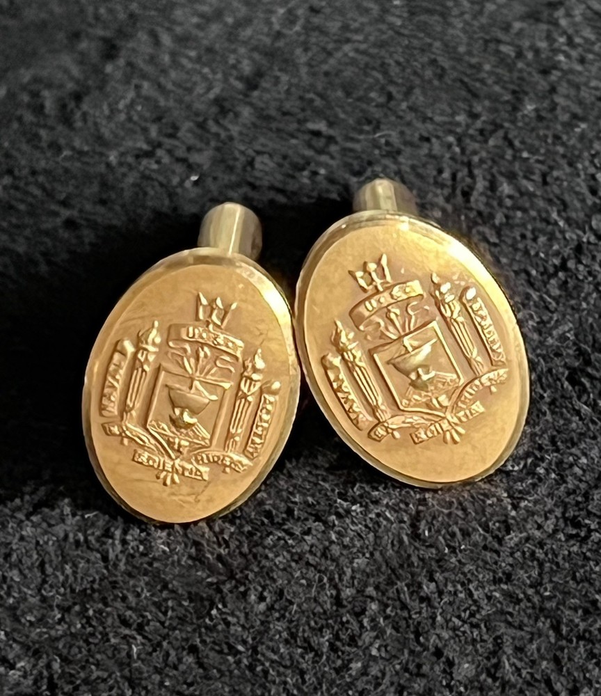 Vintage Krementz 14k Yellow Gold Wash US Naval Academy Cuff Links USN Navy