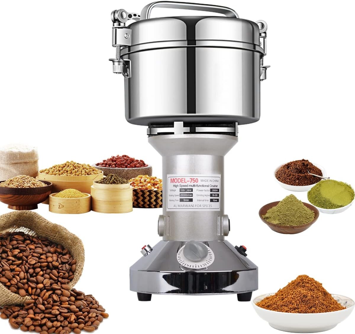 750g High Speed Electric Grinder Cereals Corn Flour Pulverizer Powder Machine
