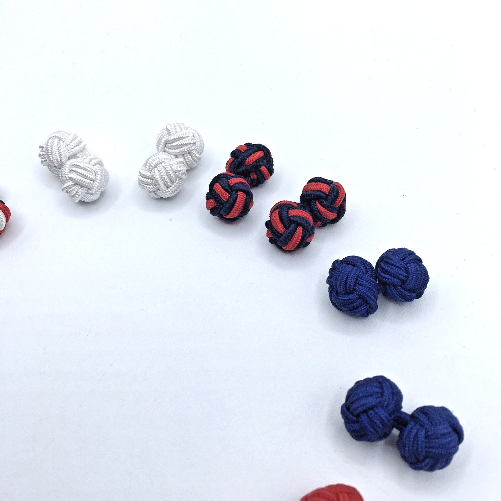Fabric Silk Knot Shirt Cufflinks Navy Blue Red White Lot of 14 (7 Pairs) Formal