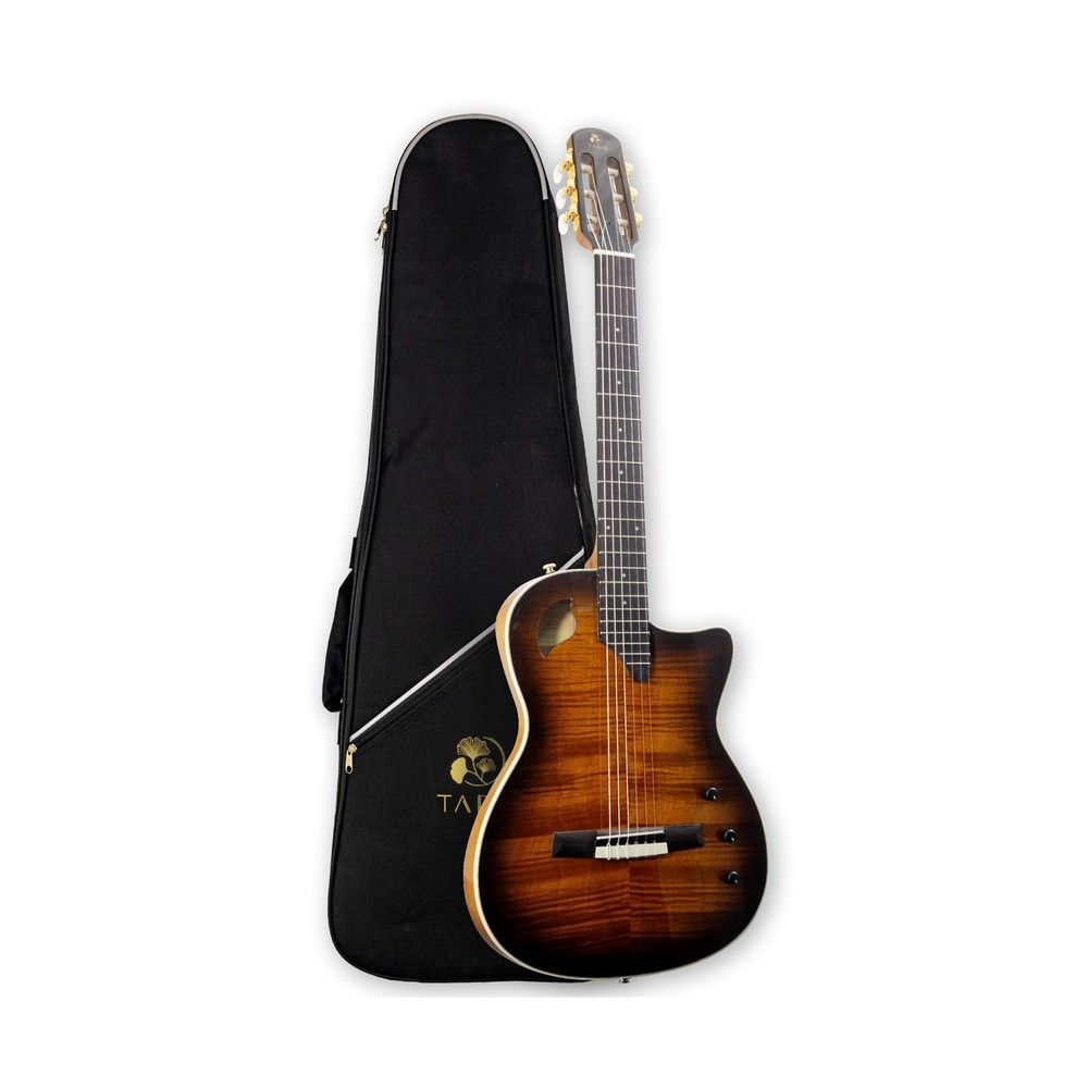 TARIO Silent Classical Guitar, Solid Flame Mahogany top Solid Mahogany Body, ...