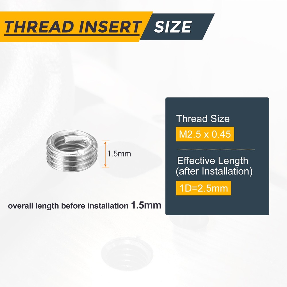 50pcs Wire Thread Inserts M2.5 x 0.45 x 1D Metric Helical Threaded Sleeve