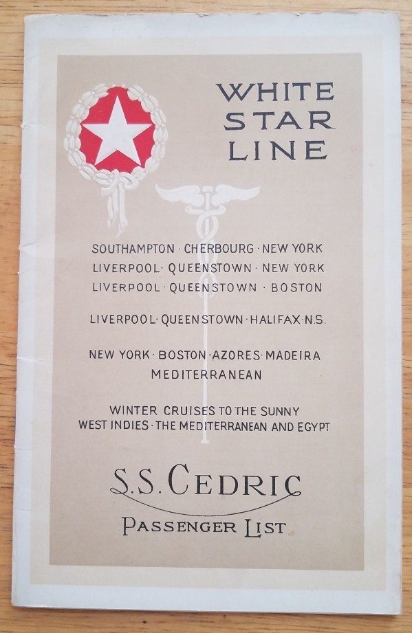 CEDRIC (White Star) FIRST CLASS 1925