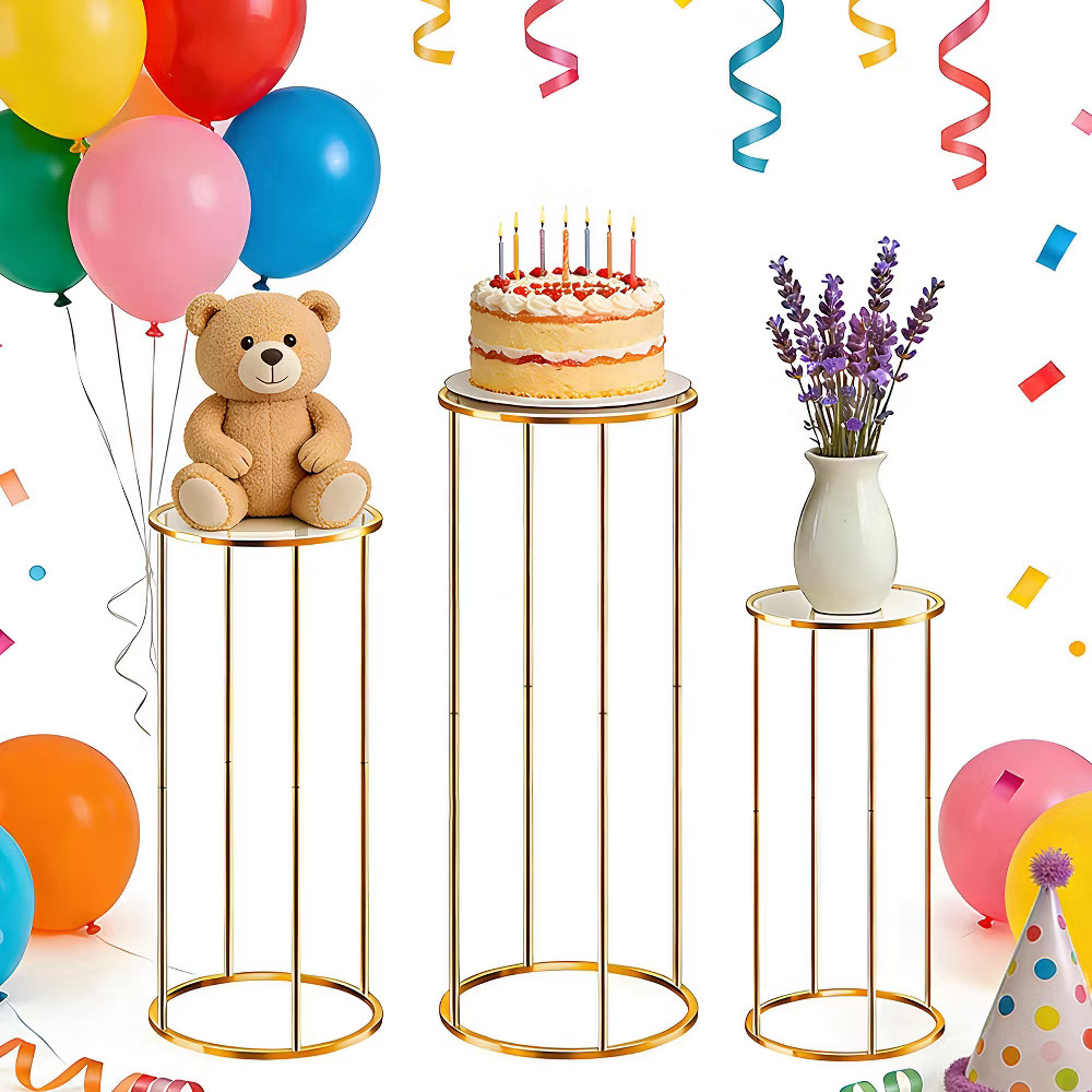 3-Piece Cylinder Pedestal Stand Set - Tiered Acrylic Cake & Dessert Display