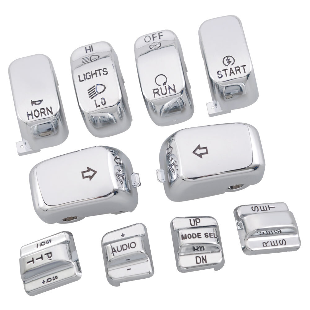 Chrome Switch Housing Covers with 10pcs Button Caps for Harley Touring 1996-2013