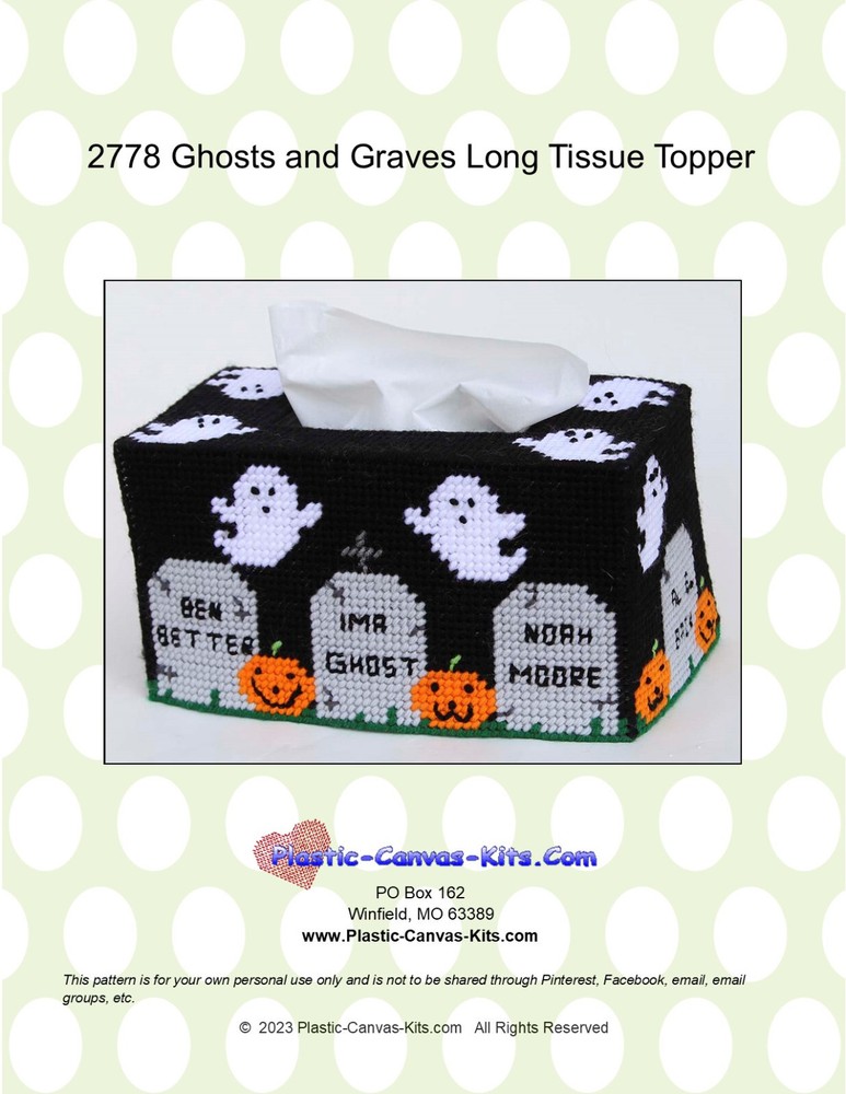 Halloween Ghosts and Graves Long Tissue Topper-Plastic Canvas Pattern or Kit