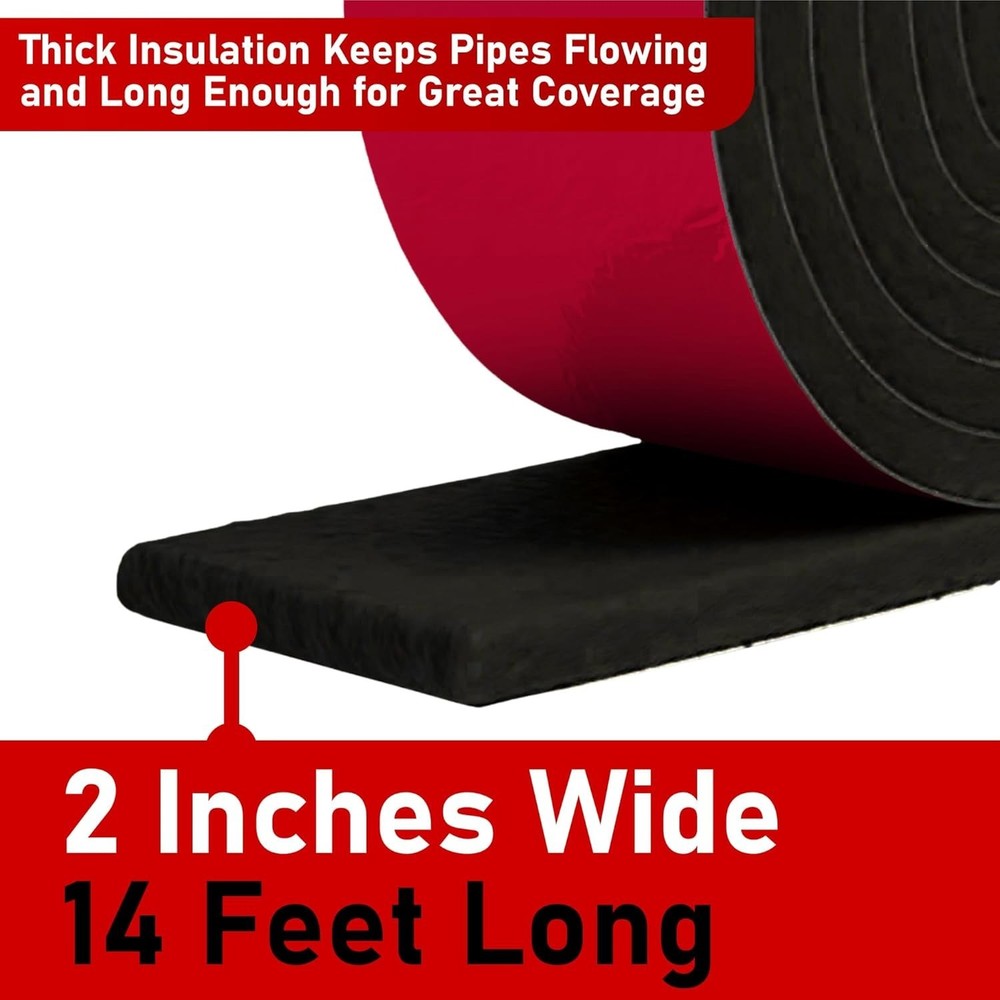 2" x 14ft Pipe Insulation Wrap - Weatherproof Foam for -Round Use