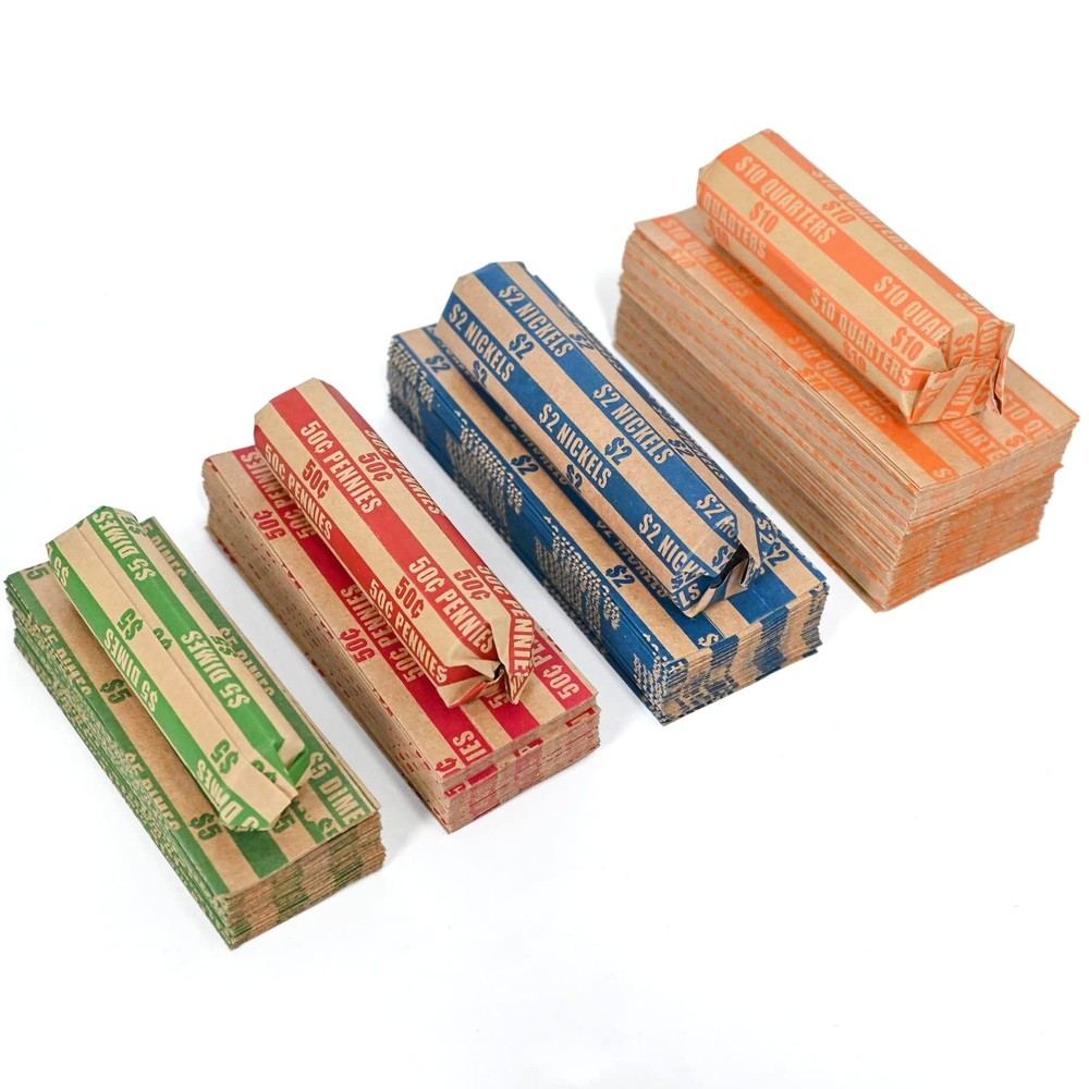 500 Assorted Coin Wrappers Flat Coin Roll Wrappers Pack