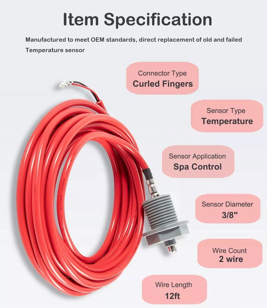 for Jacuzzi Sundance Spa Temperature Sensor Curled Finger Temp Sensor #6600-166