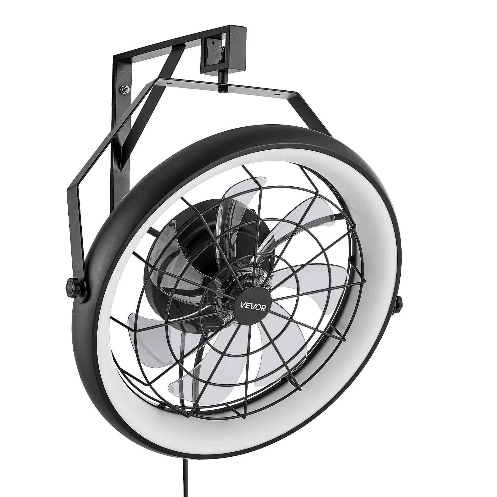 VEVOR 22 Inch Wall Mounted Fan with Light Remote 6 Speed for Patio Workshop