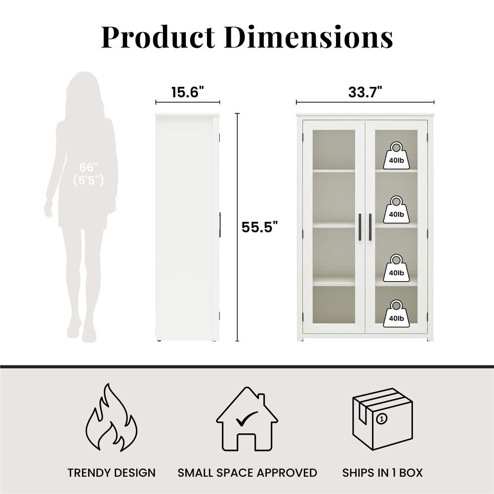Modern Curio Cabinet w/ Glass Doors & 2 Adjustable Shelves