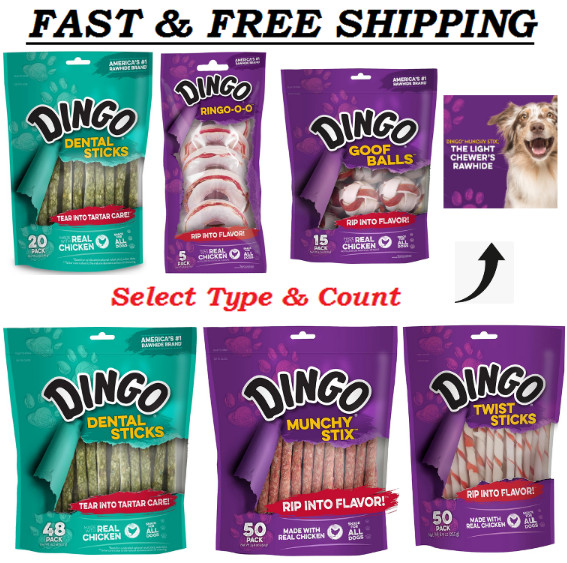 Dingo Dental Sticks, Great Treats For Small,Medium, & Large, Select Type & Count