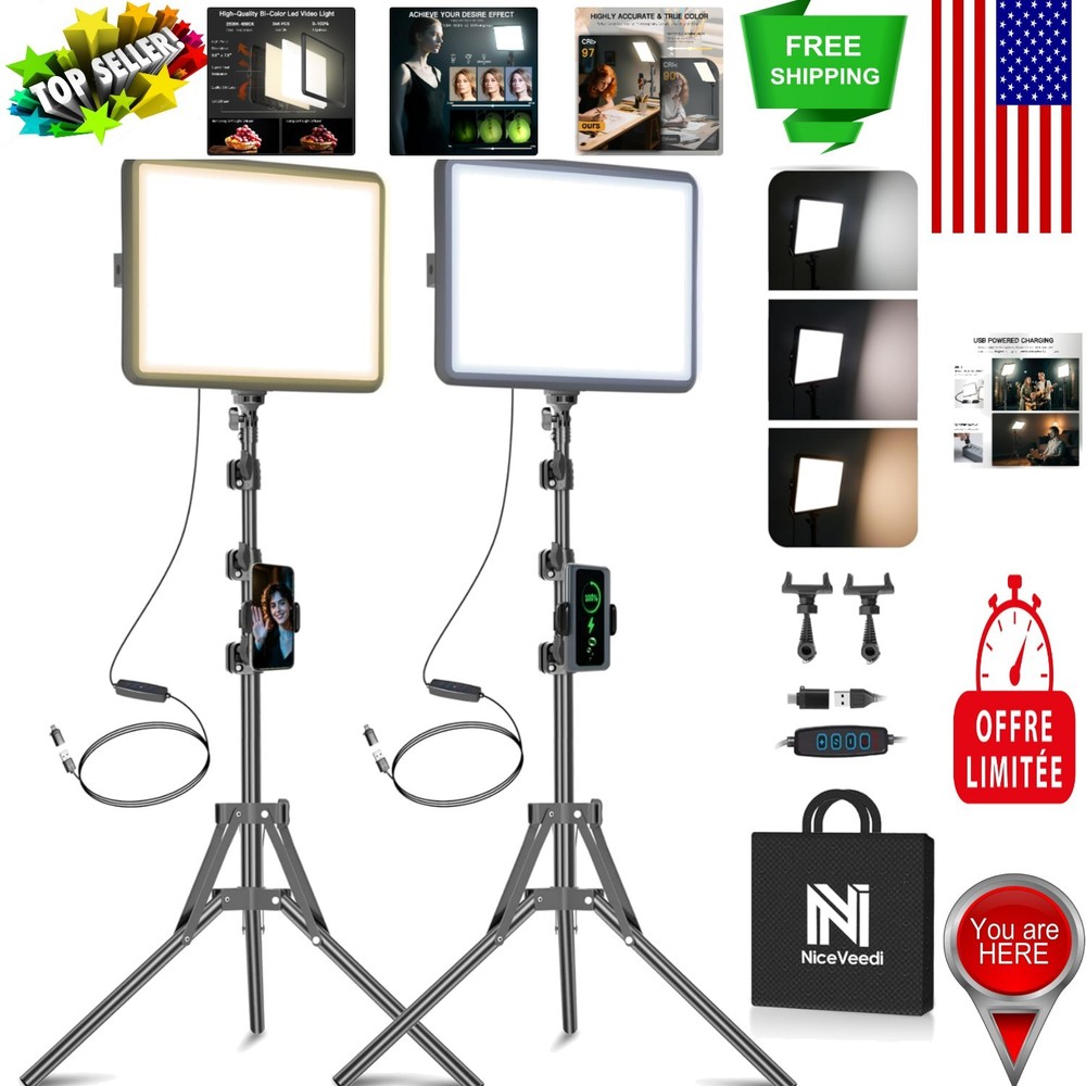 Professional 2-Pack LED Video Light Kit with Adjustable Tripods & Remote Control