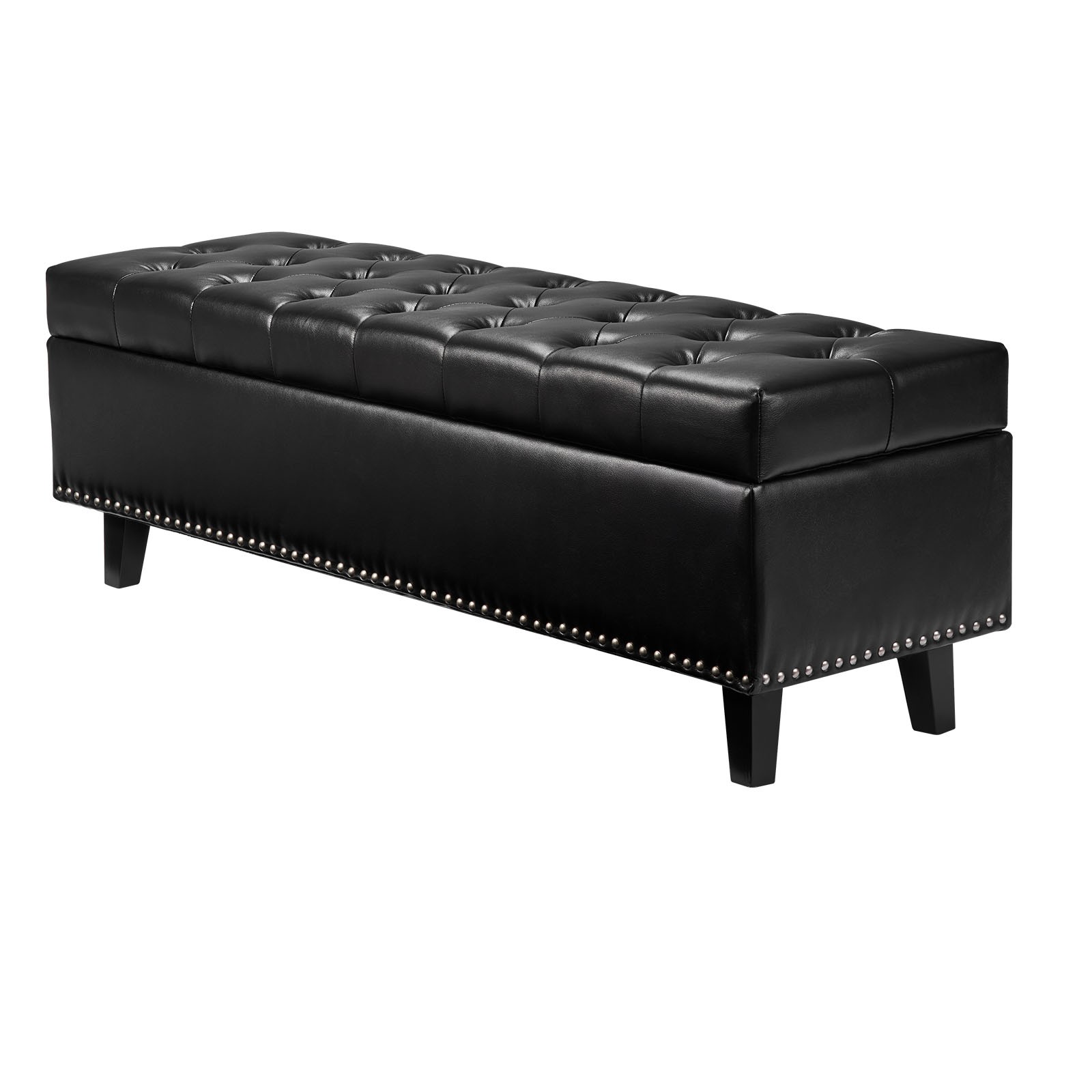Uimoso Button-Tufted Storage Ottoman Bench PU Leather Bench with Wood Legs Black