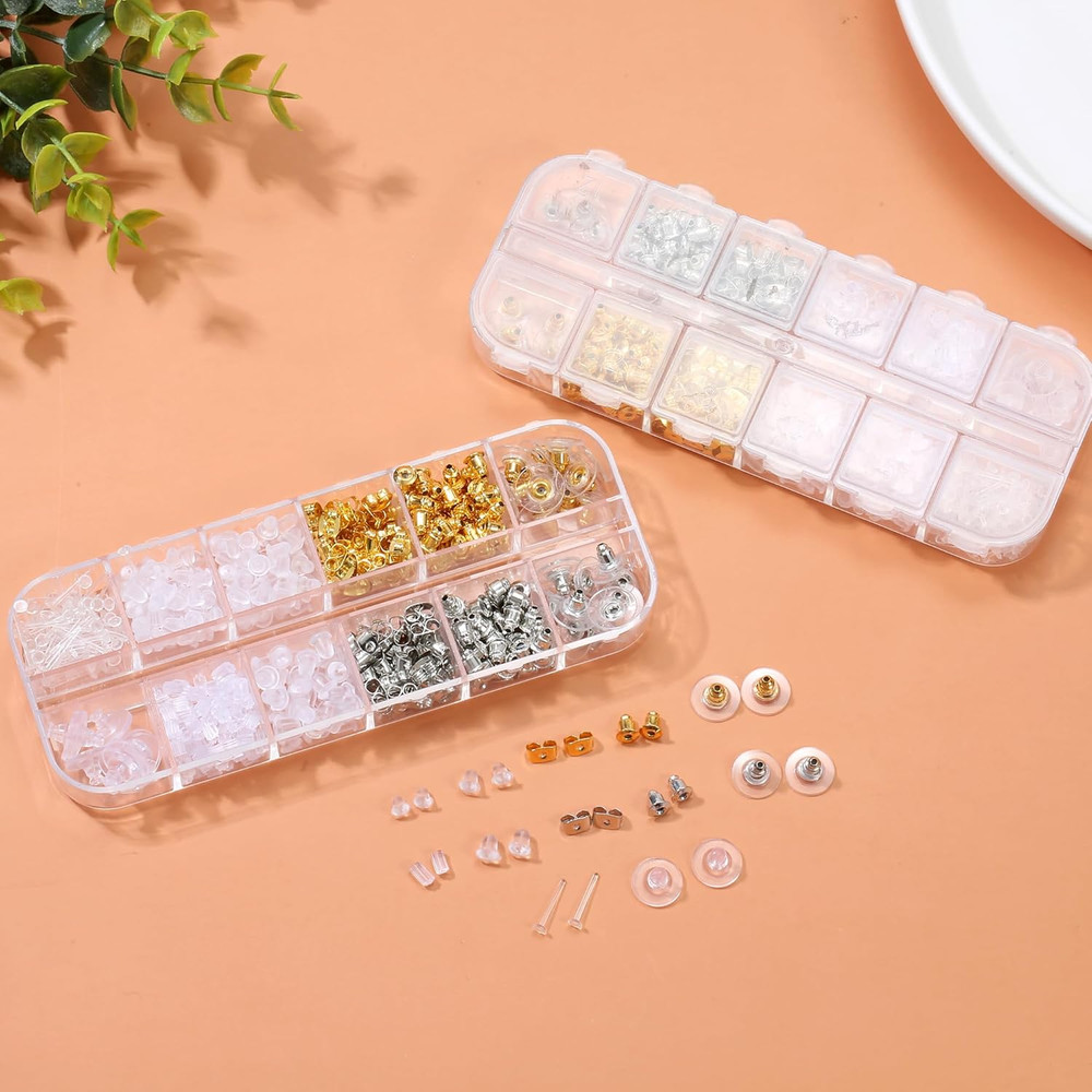 600 Pcs Earring Backs for Studs, Clear Plastic and Rubber Replacement Kits