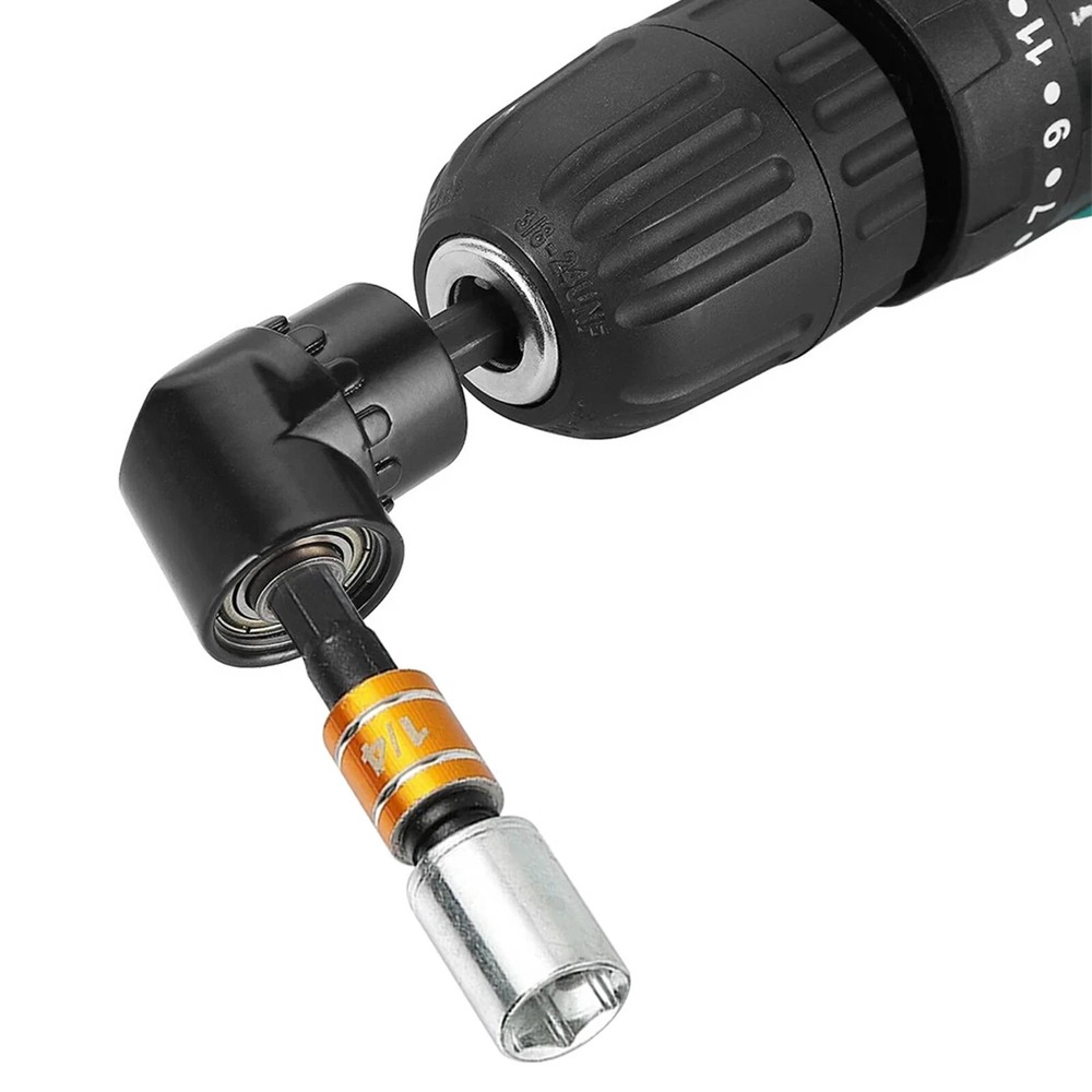 105 Degree Right Angle Drill Bit + 1/4" 3/8" 1/2" Hex Shank Socket Adapter Set