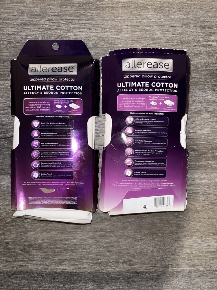 2 AllerEase Ultimate Cotton Zippered Pillow Protector White King Size