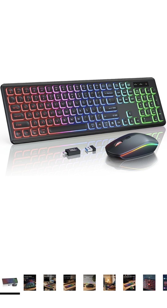 Trueque Wireless Keyboard and Mouse Combo, RGB Backlit