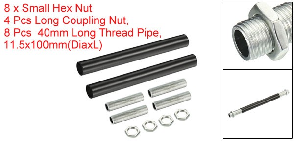 4set M10 Threaded Extension Rod Kit 3.94" Coupling Nut with Pipe Hex Nut Black