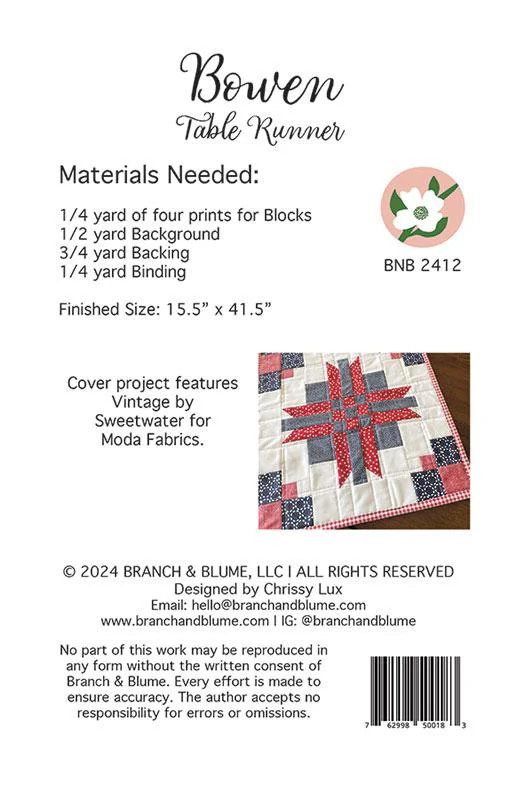 Bowen Table Runner Pattern by Chrissy Lux