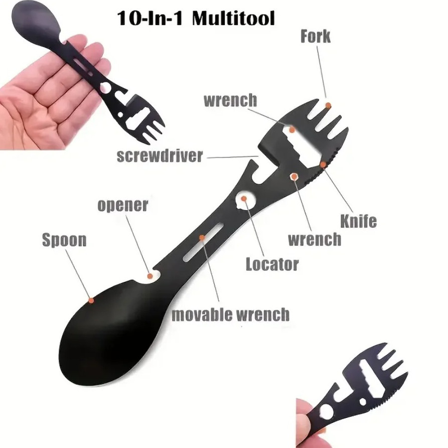 Multifunctional Camping Fork Spoon Opener Stainless Steel Outdoor Tool