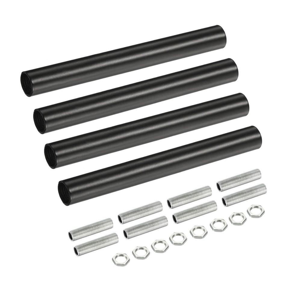 4set M10 Threaded Extension Rod Kit 3.94" Coupling Nut with Pipe Hex Nut Black