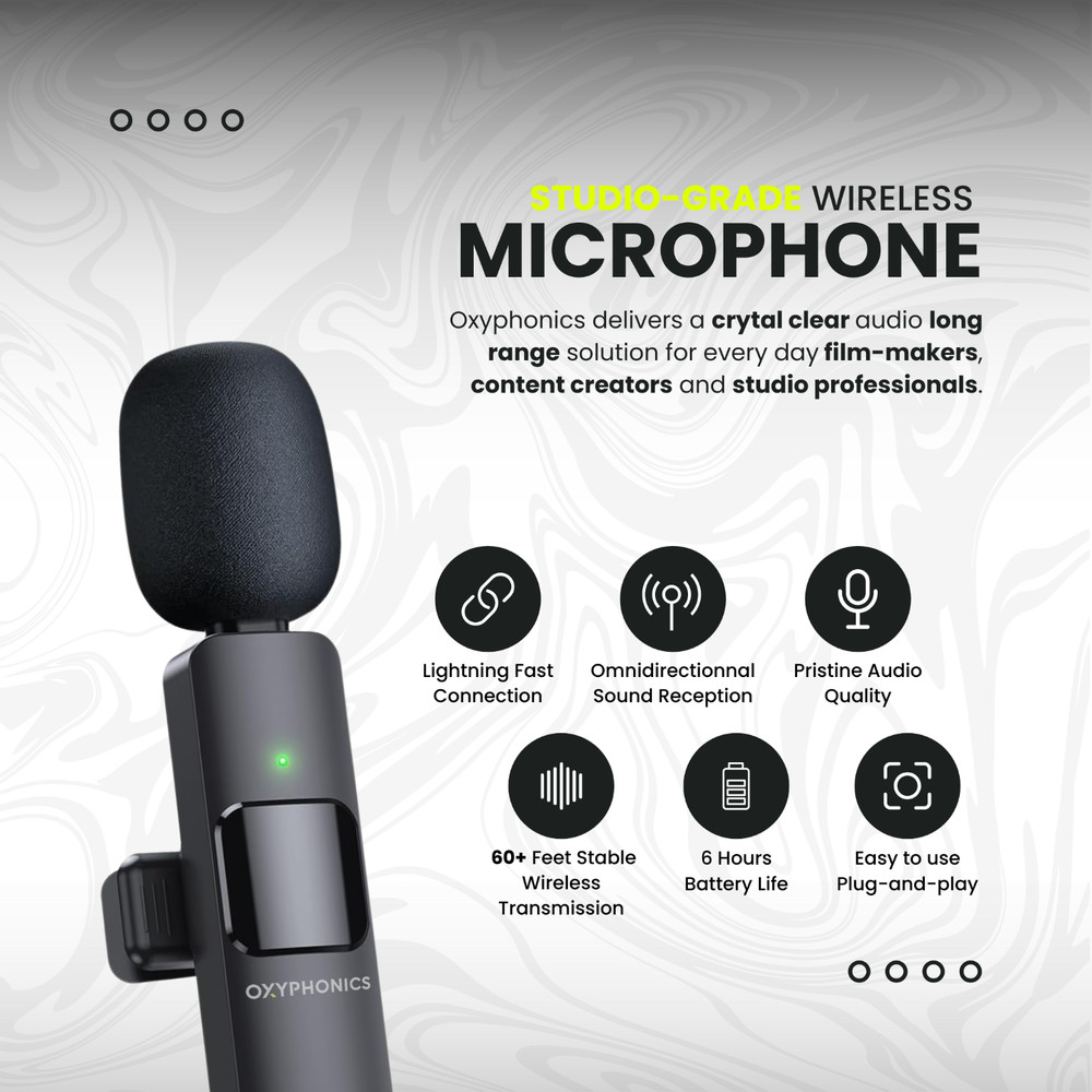 Oxyphonics - 3 in 1 Wireless Lavalier Microphone System for iPhone & Android
