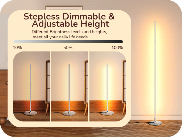 EDISHINE LED Corner Floor Lamp, Dimmable Light, Adjustable Height 3000K