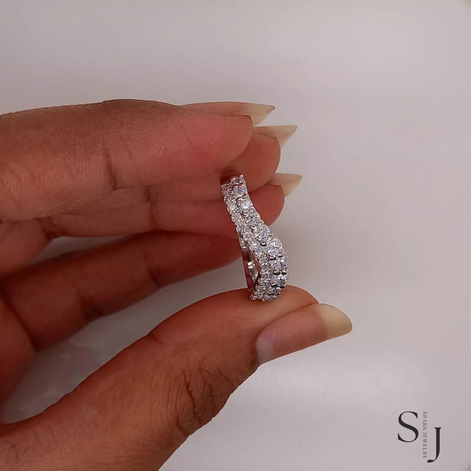 2.00 Carat VVS1 Round Cut Moissanite Eternity Wedding Band Solid 14k White Gold