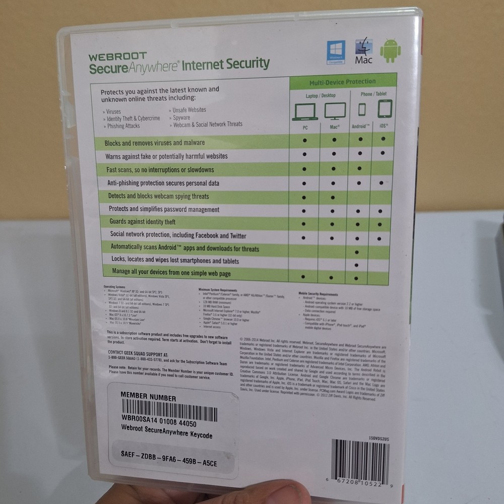 Webroot SecureAnywhere Internet Security PC Mac 3 Devices Antivirus CD Software