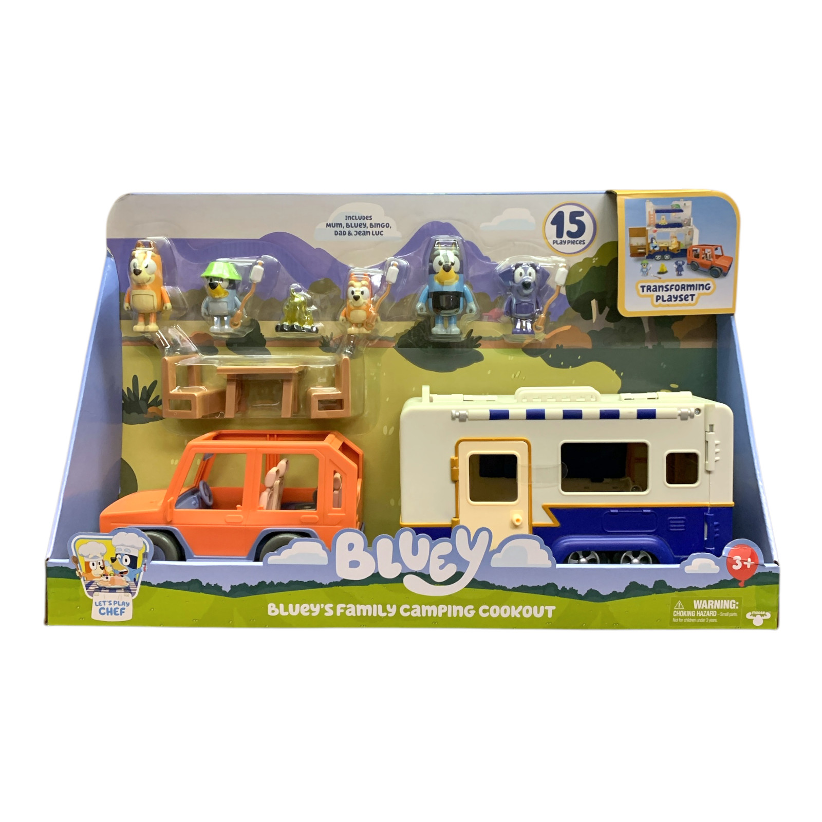 Bluey's Family Camping Cookout 15-Piece Transforming Playset, Ages 3+
