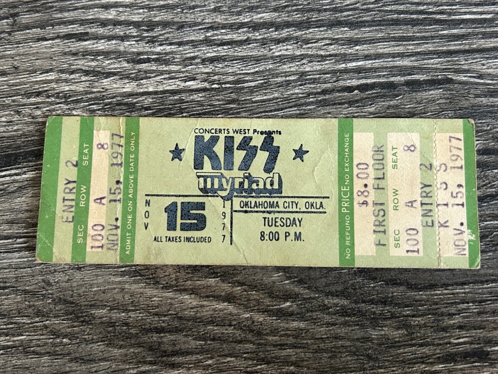 KISS FULL TICKET STUB Oklahoma 1977 Alive 2 Concert Tour Vintage Kiss Aucoin